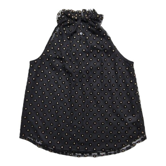 Black Halter Neck Polka Dot Top Ruffle Coquette Flocking By Loft Women Small - Picture 3 of 7